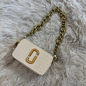 Marc Jacobs Snapshot White Leather Camera Bag Brass Chain Strap